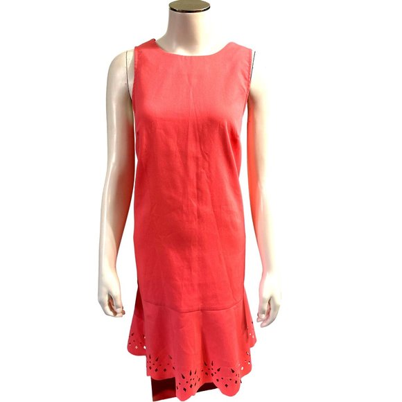 Ann Taylor LOFT Polyester Rayon Coral/Salmon Pink Sleeveless Shift Dress Size 4 - Picture 2 of 10